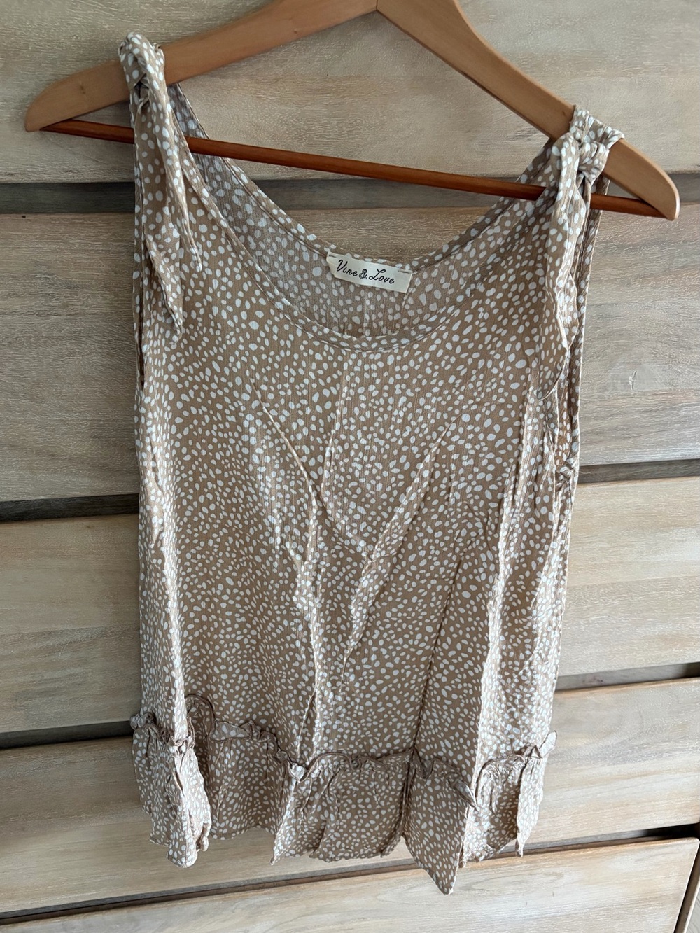 Pinkblush Taupe Polka Dot Tie-Shoulder Ruffle Hem Camisole Top (maternity)